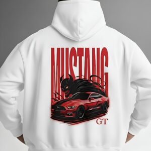 Yaveddra Mustang GT Hoodie – 100% Cotton 400 GSM | Red & Black Muscle Car Graphic Streetwear Hoodie