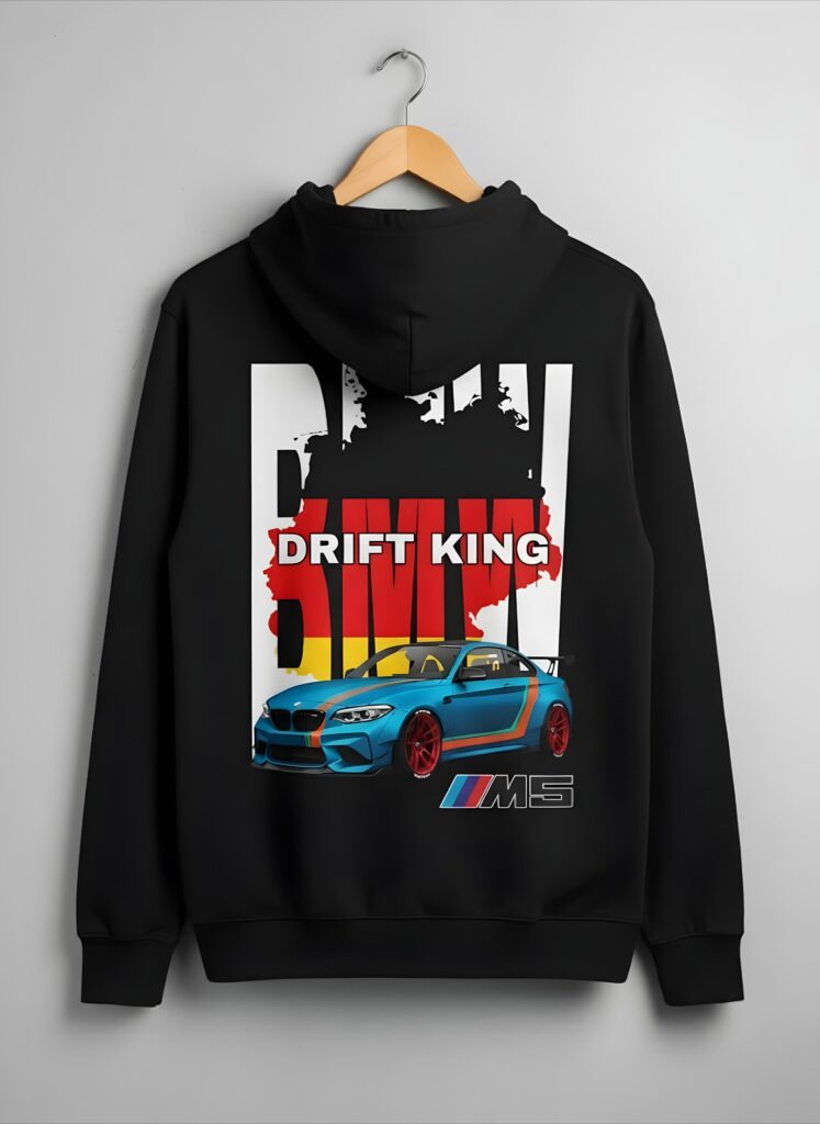 Yaveddra Bmw M5 Drift King Oversized Hoodie – premium luxury streetwear hoodie for BMW and drift car lovers, oversized fit, black cotton, price ₹1499