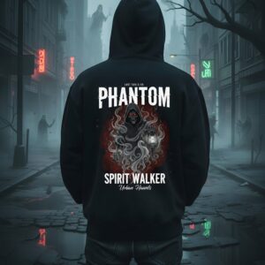 Yaveddra Phantom Spirit Walker Oversized Black & Maroon Luxury Hoodie – Premium 400 GSM Streetwear for Men & Women
