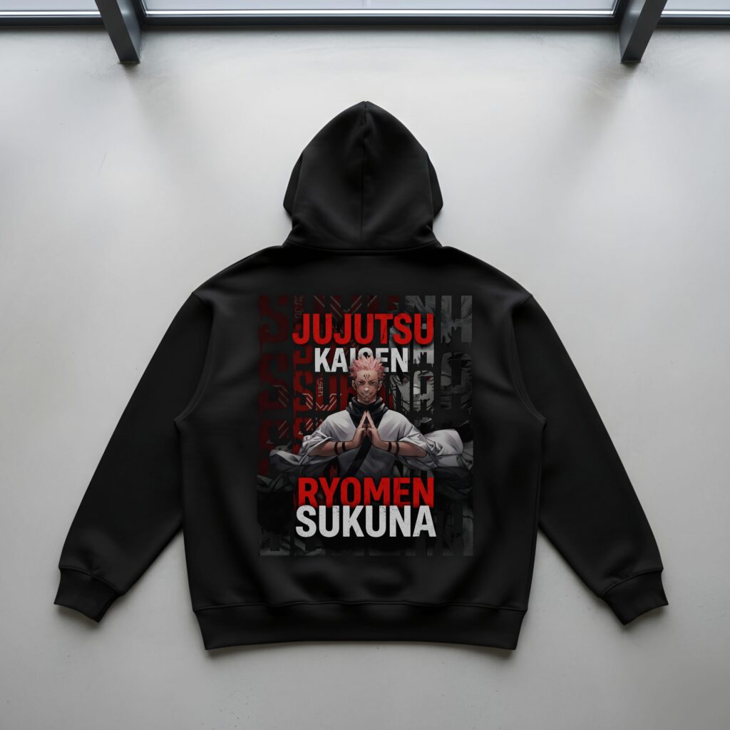 Ryomen Sukuna Oversize Hoodie anime graphic back print by Yaveddra