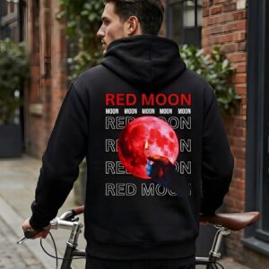 Red Moon Oversize Black Hoodie – Yaveddra luxury streetwear