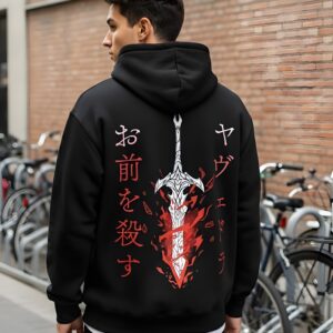 Japanese Sword Graphic Black Oversized Hoodie – Yaveddra