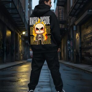Angry Inside Oversized Graphic Hoodie in Black by Yaveddra with premium DTF print