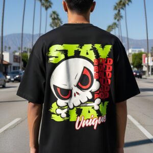 Oversized T-Shirts by Yaveddra with skull graphic and Stay Bold Stay Unique print