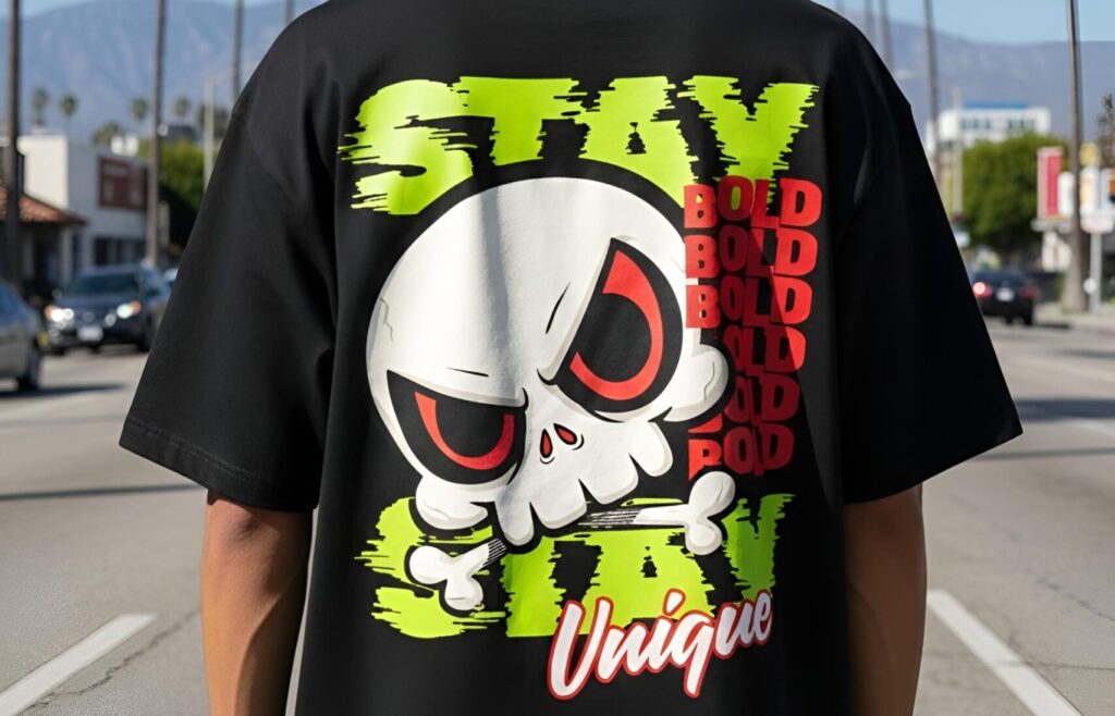 Oversized T-Shirts by Yaveddra with skull graphic and Stay Bold Stay Unique print