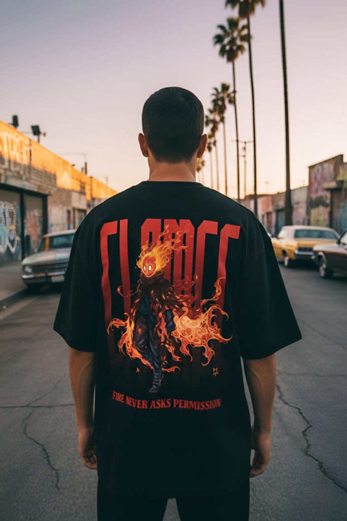 Flame Rebel Oversized Graphic T-Shirt by Yaveddra fire tshirts