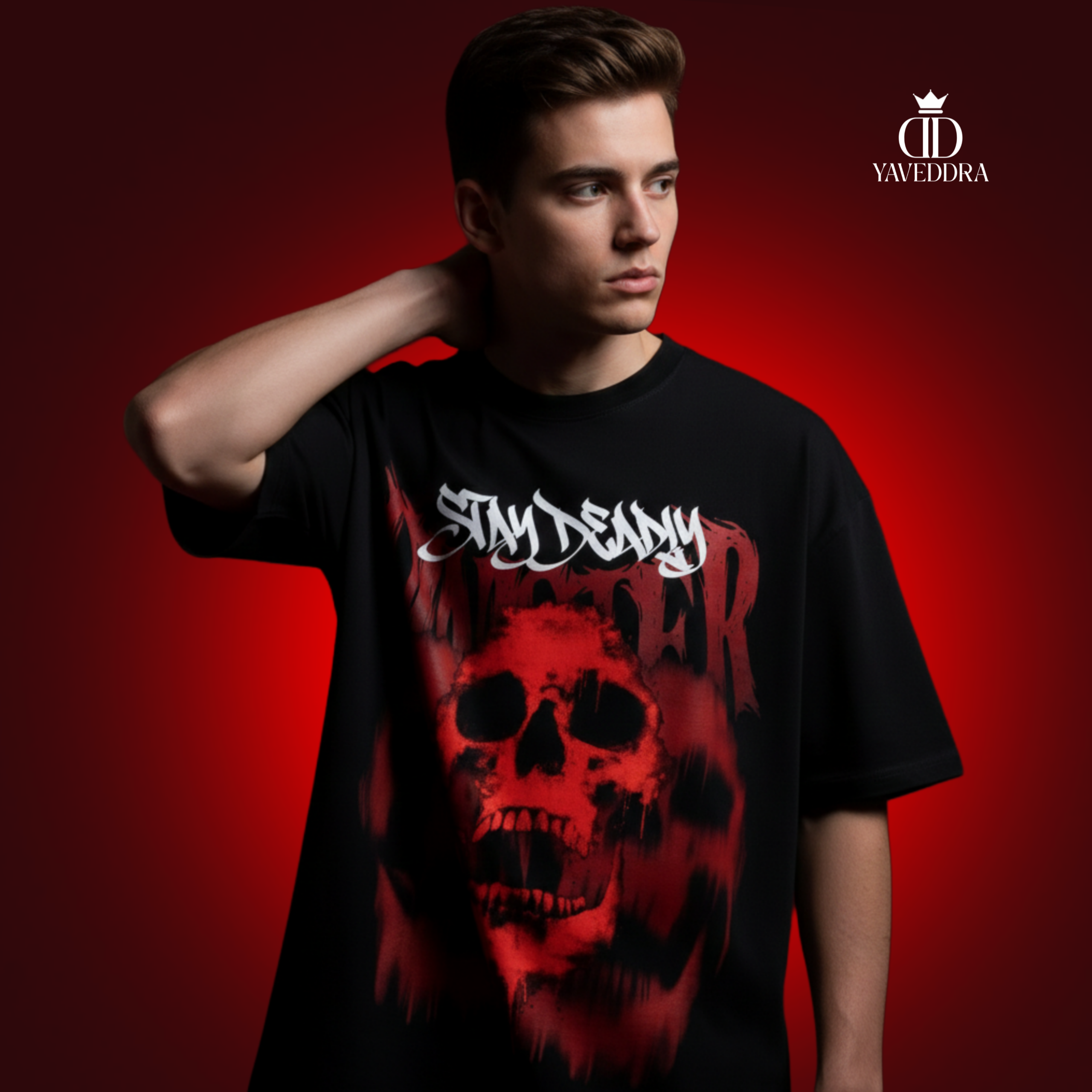 Streetwear Styling – Oversized Skull T-shirt Men wearing skull graphic oversized t-shirt streetwear style