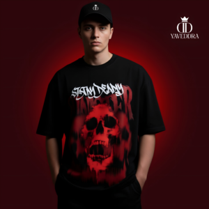 Skull graphic oversized t-shirt for men front view 180 GSM
