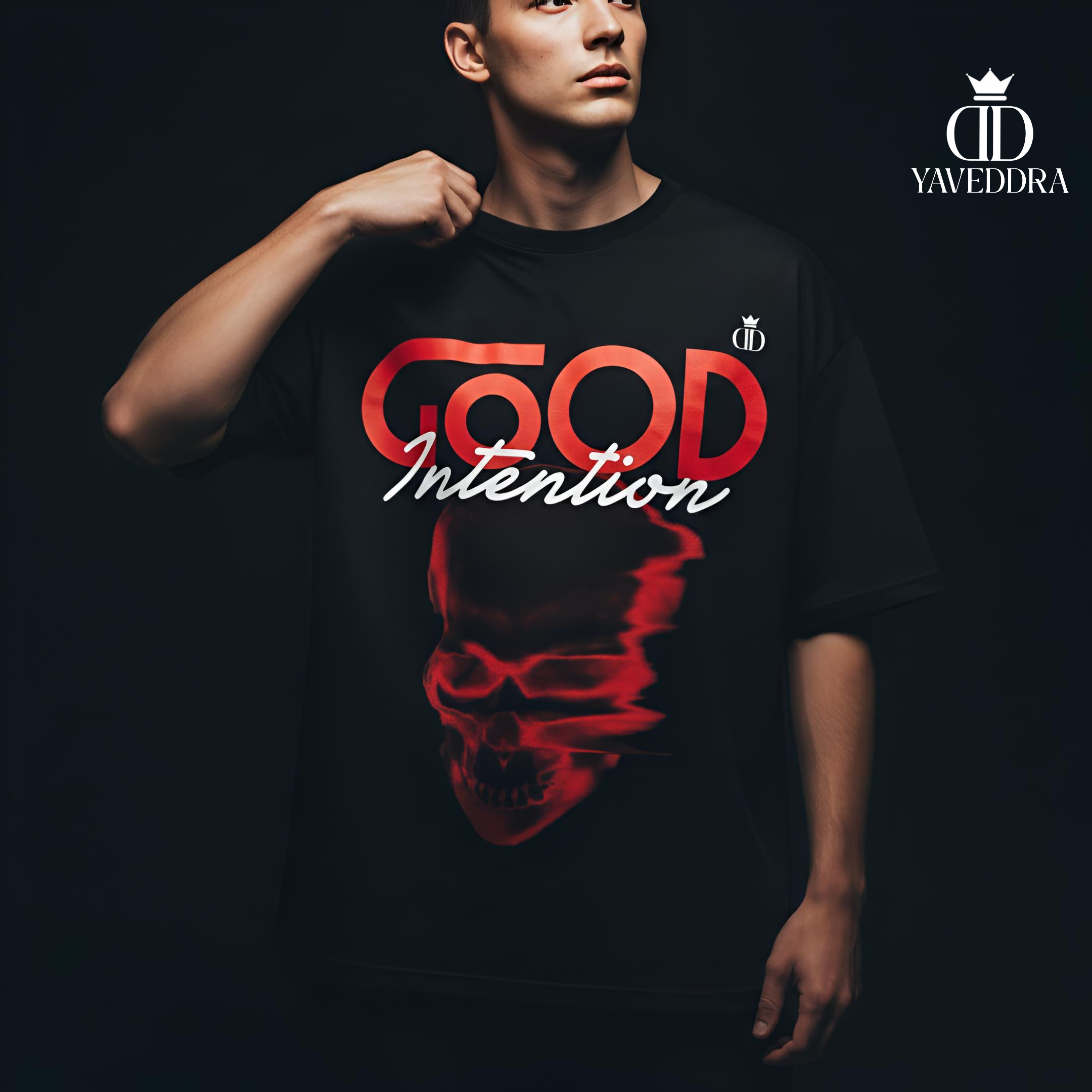 Good Intention Black Oversized Graphic T-Shirts full view